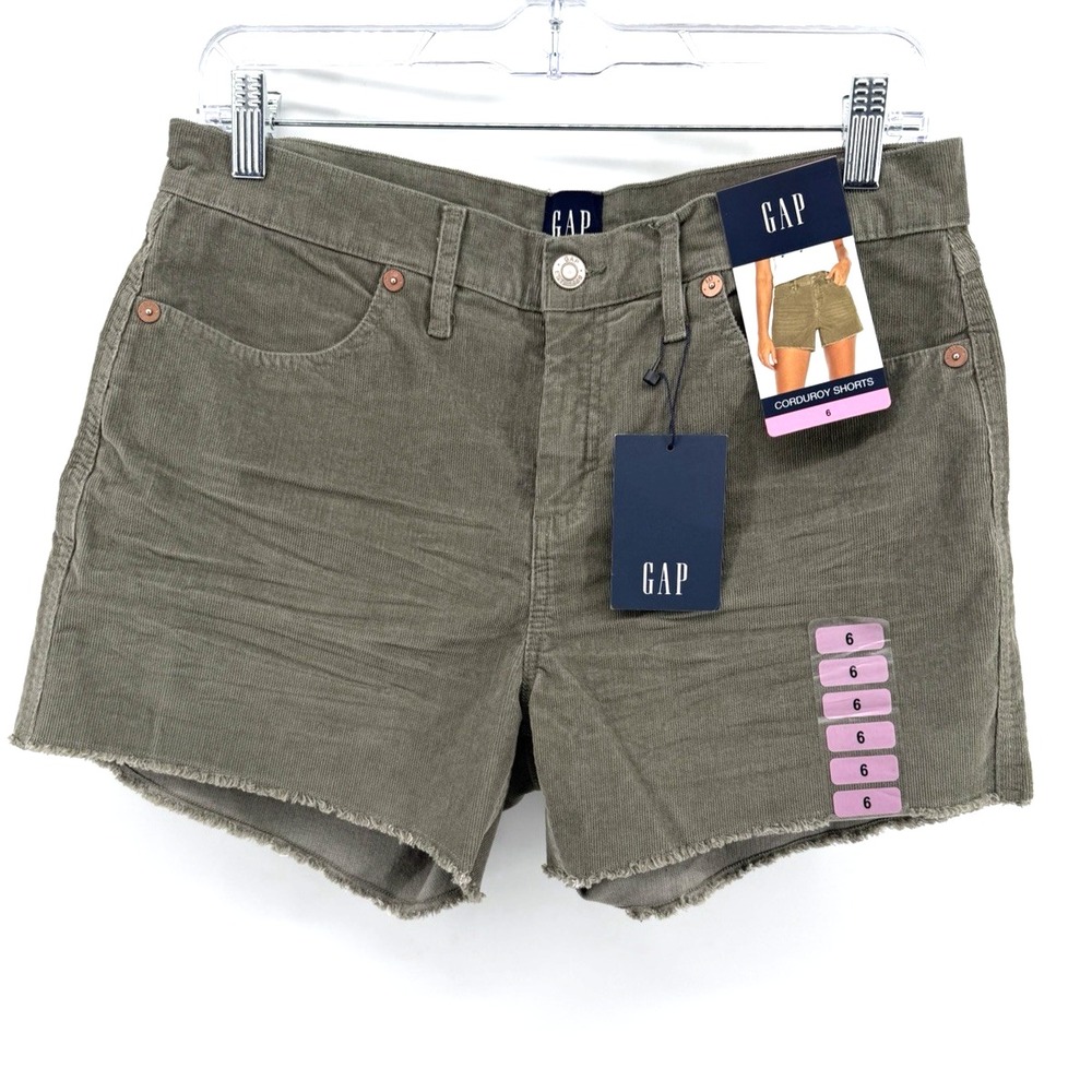 New Gap Corduroy Shorts Frayed Hem Olive Green Preppy Summer Resort Women 6 NWT